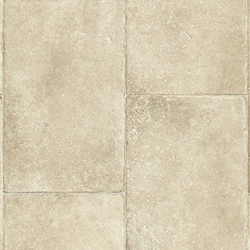 247Floors Stone Tile Effect Vinyl Flooring Realistic 2.8mm Slip Resistant Foam Backed Lino (Cream Aged Stone Tiles, 2m x 2m)