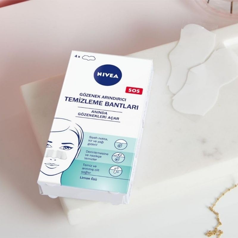 NIVEA Siyah Nokta Temizleyici Burun T-Bant, Gözenek Arındırıcı, Derinlemesine Temizlik, Limon Özü, 4 Adet (3 paketi)