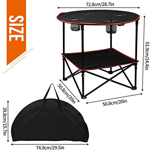 Camping Table Portable Folding Camping Side Table For Outdoor Picnic, Beach, Games, Camp, & Patio Tables Folding With 4 Cup Holders & Carry Case For Travel & Storage, Premium 600D Canvas& Steel Frame #TOP2