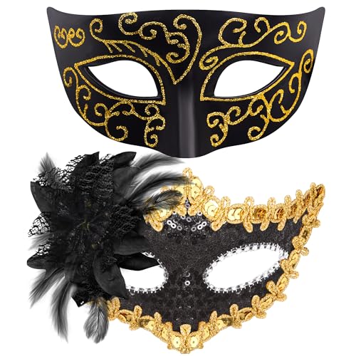 SIQUK Máscara veneciana de ojos venecianos, 2 unidades, máscaras de baile, máscaras de mascarilla, mascarillas para Halloween, carnaval