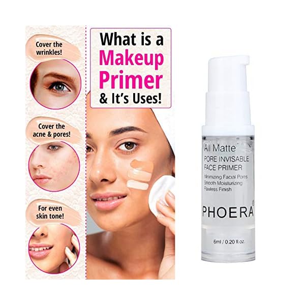 PHOERA 30ml Foundation Liquid Full Coverage 24HR Matte Oil Control Concealer (Nude & Buff Beige) with 6ml Makeup Face Primer & Kabuki Foundation Brush Flat Top