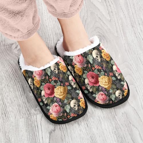 Skull Spiders Pink Slippers For Women Men Soft Memory Foam Non-Slip Halloween Winter Indoor House Shoes Travel Slipper4