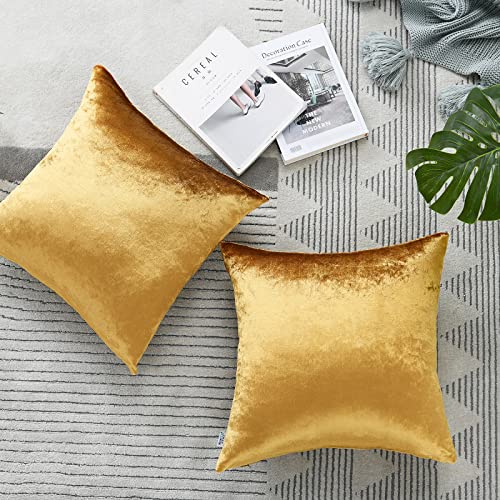 NordECO HOME Decorative Throw Pillow Covers - Set of 2 Soft Velvet Cushion Covers Pillowcases for Bed Car Home Decor, 18 x 18, Gold