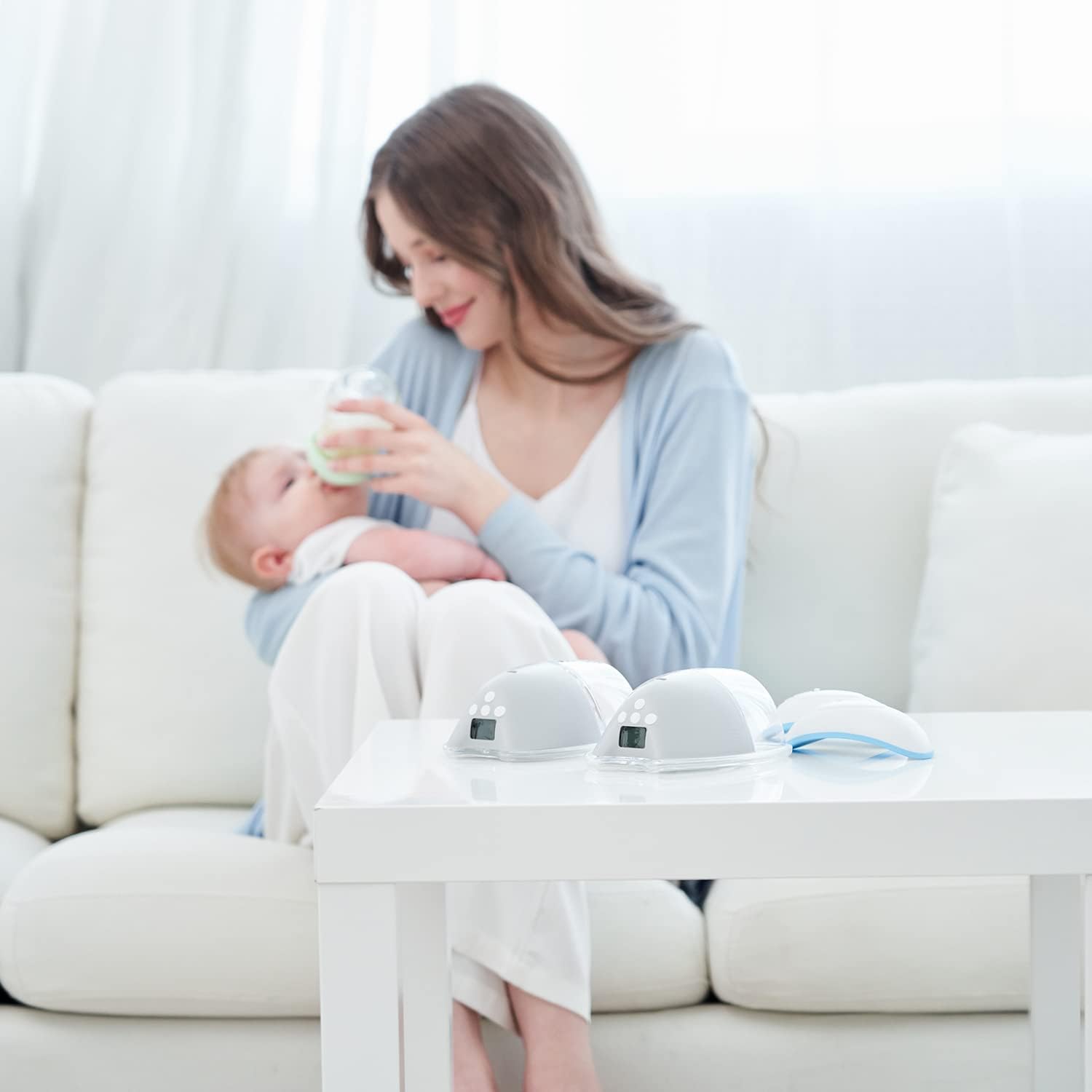 Bellababy Double Wearable Breast Pump(2Pcs-Gray) Hands Free,Low Noise and Pain Free,Long Battery Life,4 Modes&9 Levels of Suction,Fewer Parts Need to Clean