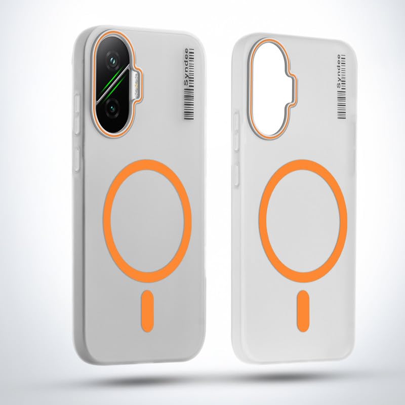 Image of Mr. Case Back Cover for Poco F7 5G Elegant Frosted White Translucent Back Only Compatible with Wireless Magnetic Accessories | Anti-Scratch Shockproof Phone Case - Orange