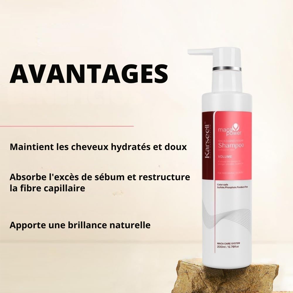 Karseell MACA CARE SYSTEM Coffret Shampooing Volumisant + Après-Shampooing Réparateur Huile d’Argan Panthénol Volume Réparation Hydratation Cheveux Fins Secs Abîmés Sans Sulfates ni Parabènes 200ml x2