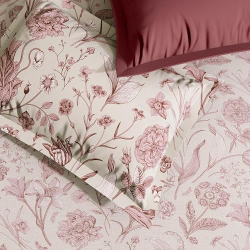 Image of Wakefit Premium 100% Cotton 300 TC Flat Bedsheet with 4 Pillow Covers | King Size (104 x 104 inch) | Caroline
