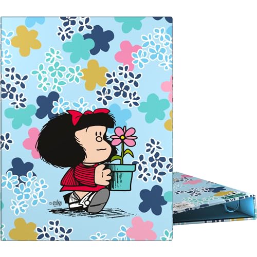 Grafoplas - Carpeta de Anillas A5, Mafalda Lively, 4 Anillas Redondas 20mm, Plastificado Soft, Tapas Duras, Certificado FSC, Perfecto Material Escolar para Notas
