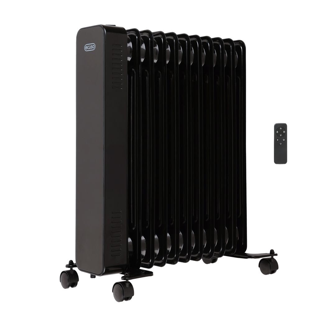 ECOSO Kylo 2500W Black UK Plug WiFi Oil Filled Smart Electric Radiator - 595mm x 240mm