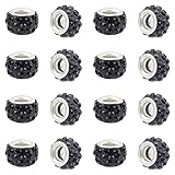 CHGCRAFT 100pcs Polymer Clay Rhinestone European Beads Large Hole Beads Silver Plated Brass Core Beads Jet Black Rondelle Beads Necklace Bracelet Charming Beads Hole 5mm
