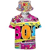 80er Jahre-Workout Outfit für Männer Trainingsanzug Kostümparty Fasching Skostüme Männer Retro-Shirts Bucket Hats Hippie Disco