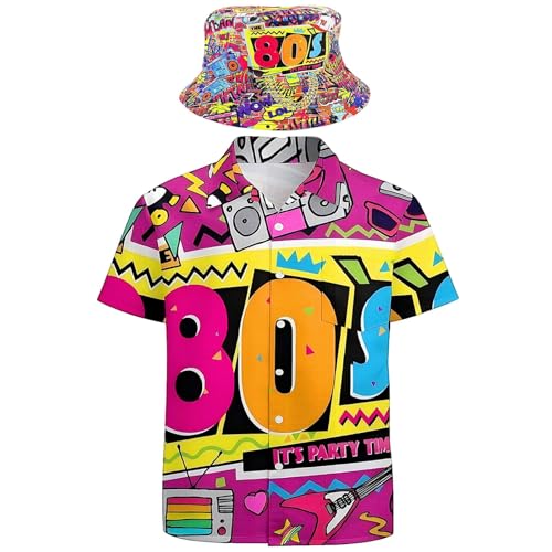 80er Jahre-Workout Outfit für Männer Trainingsanzug Kostümparty Fasching Skostüme Männer Retro-Shirts Bucket Hats Hippie Disco