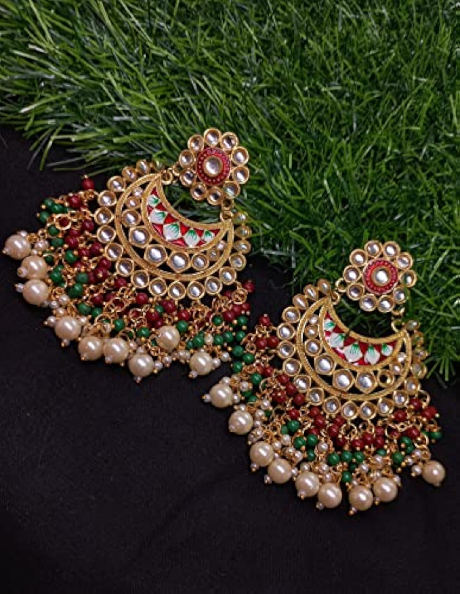 Coloured Minakari Design Small Beads Chaandbali Earrings