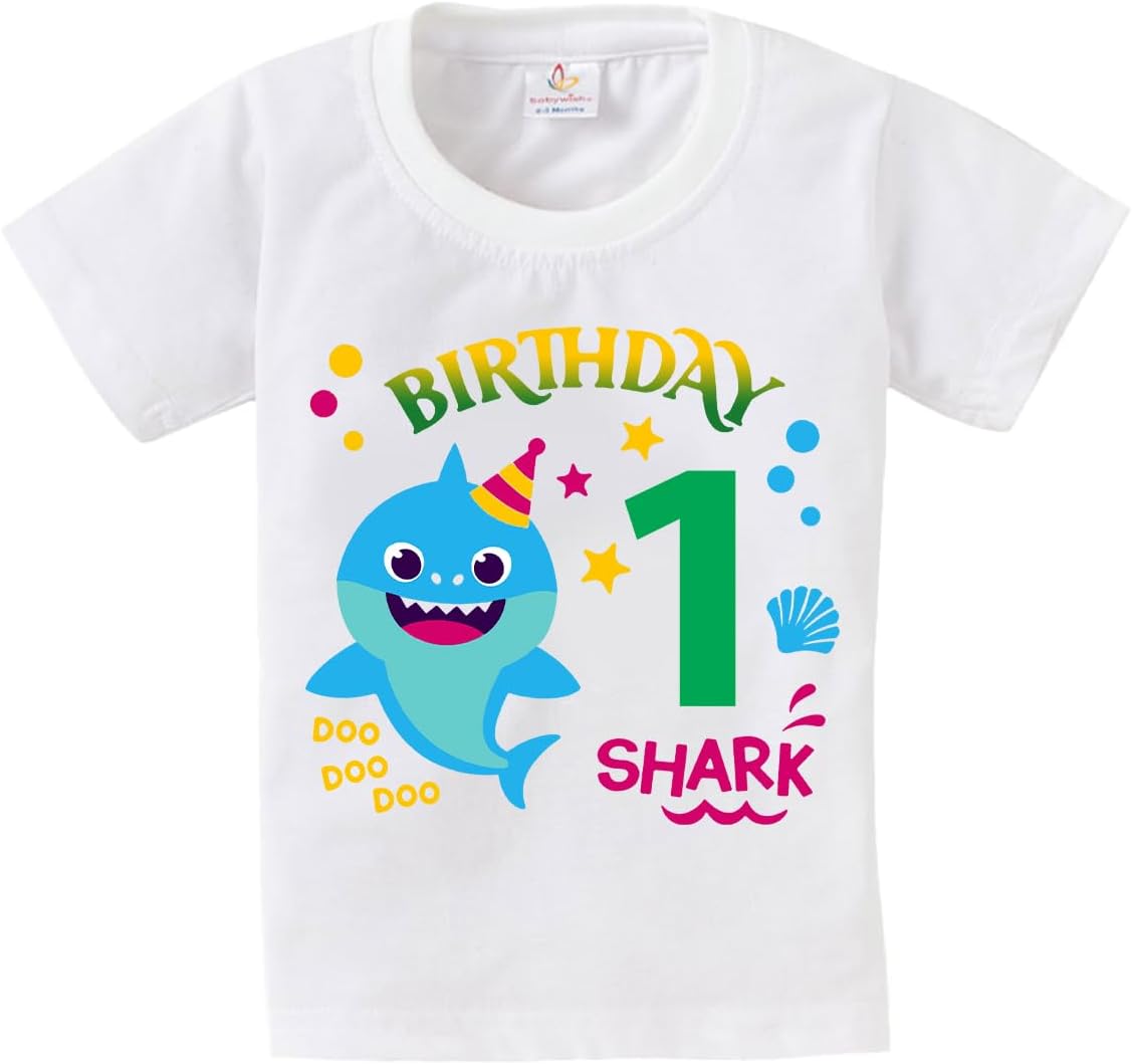 baby wishBirthday Milestone Dress for Boy’s and Girl’s Birthday Tshirt for Kids Happy Birthday T-Shirts Half Sleeve Celebration Birthday boy Girl T-Shirt 1 Birthday Shark
