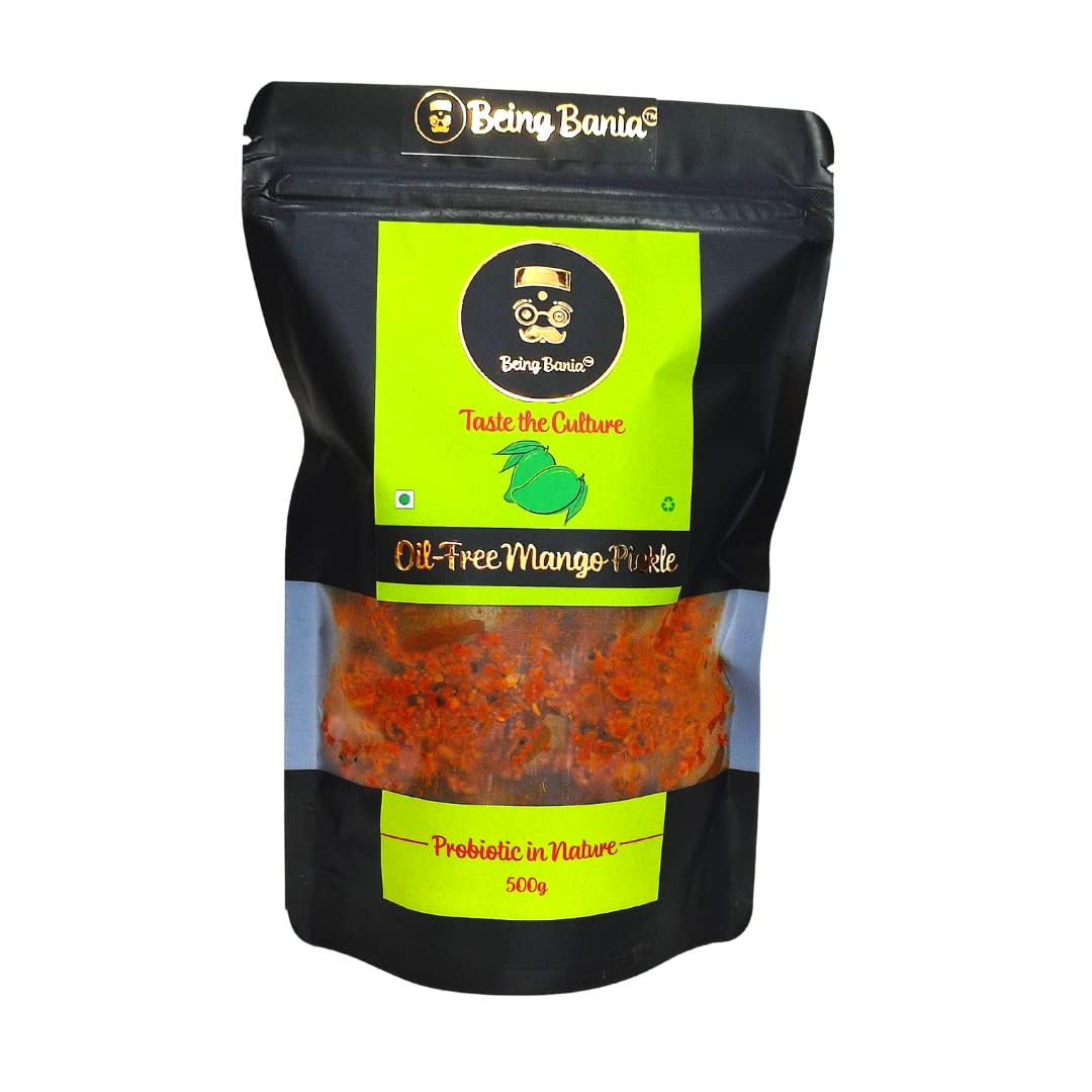 Being Bania Homemade Oil Free Mango Pickle 500 gm, Aam Ka Achar, Authentic and Traditional, Handmade with No Preservatives, Natural Aam Achar