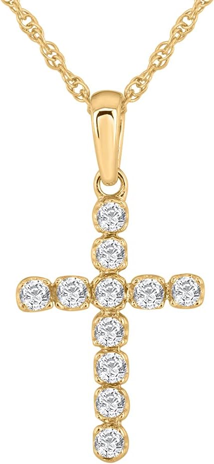 1/4 Carat Diamond Cross Pendant Necklace in 14K Gold (Silver Chain Included) - IGI Certified (SI1-SI2 Clarity)