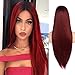 Kaneles Ombre Wine Red Wigs Long Straight Red Wigs for Women Ultra Soft Heat Resistant Fiber Party Cosplay Accessories