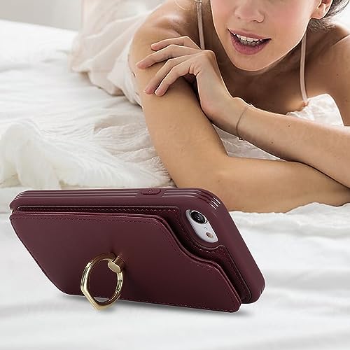 Image of for iPhone 7 Plus / 8 Plus Case with Card Holder and Strap for Women,Crossbody Lanyard,Kickstand Ring Stand,Snap Clasp,Phone Wallet Cases 5.5 inch(Wine Red)