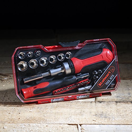 Ratcheting Screwdriver with 41 Piece Bit and Socket Set - Stubby Handle Multitool with Metric and SAE Drivers and Precision Bits