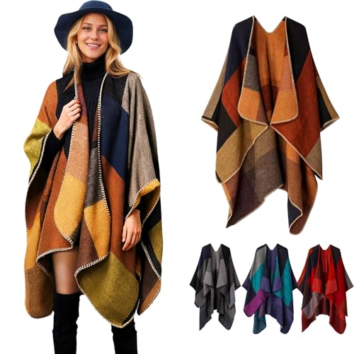 Poncho y Capas para Mujer,Chal Térmico de Cuadrícula,...