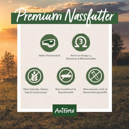 AniForte Hundefutter Nass Junior Rind 6 x 400g – Natürliches Nassfutter für Welpen, Junghunde im Wachstum, hoher Fleischanteil, Premium Welpennassfutter getreidefrei