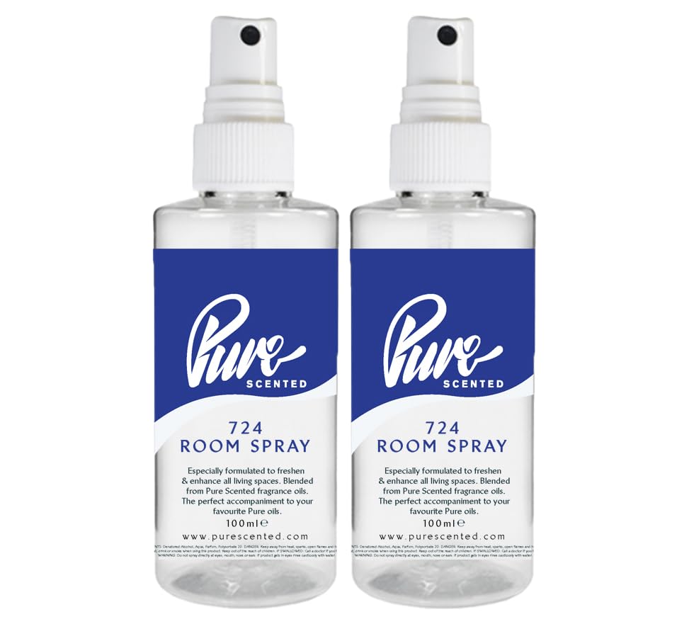 "Pure Scented 200ml Room & Fabric Sprays 2 x 100ml Suitable For Home, Car, Caravan, Work, Gym Bags, Odour Eliminators (2 x 100ml, 724)"