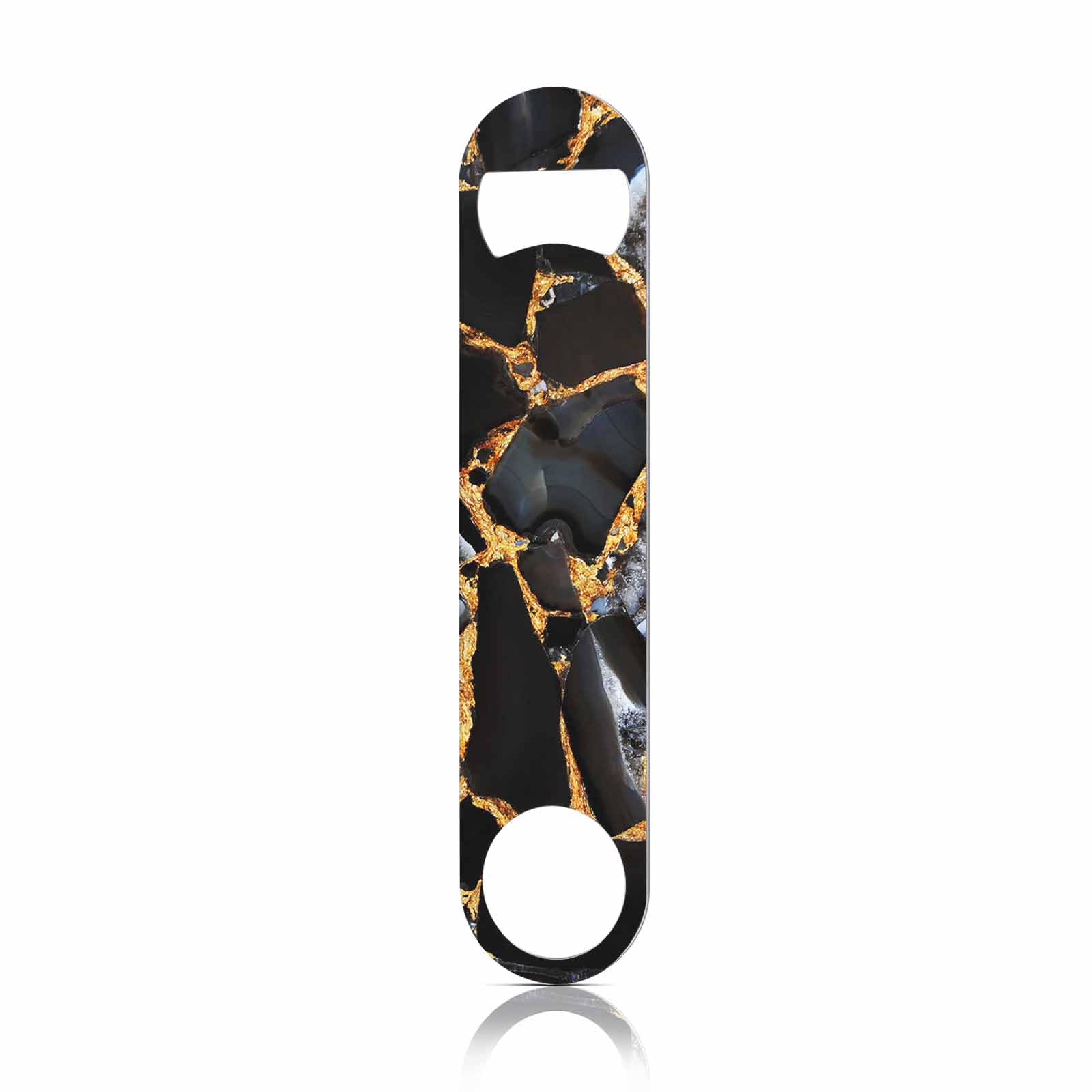 TASDANA Agate Marble Stainless Steel Bottle Opener Luxurious Polished Quartz Stone Abstract Golden Veins Natural Flat Beer Bottle Opener Keychain for Home Kitchen Bar Restaurant Party Birthday Gift