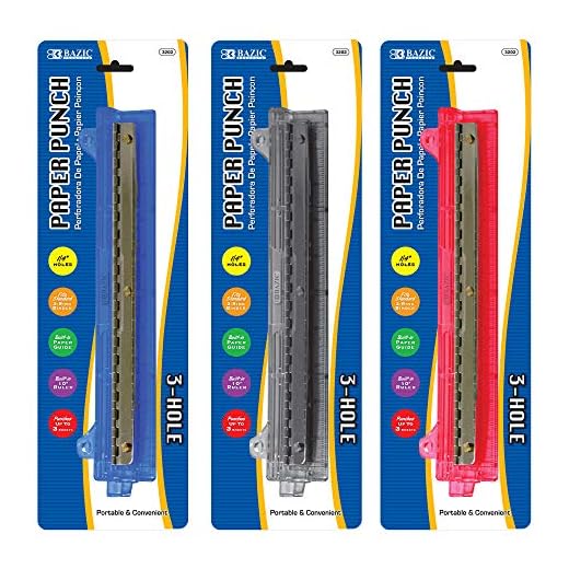 Bazic Premium 3-Hole Hole Paper Punch (Colors May Vary)