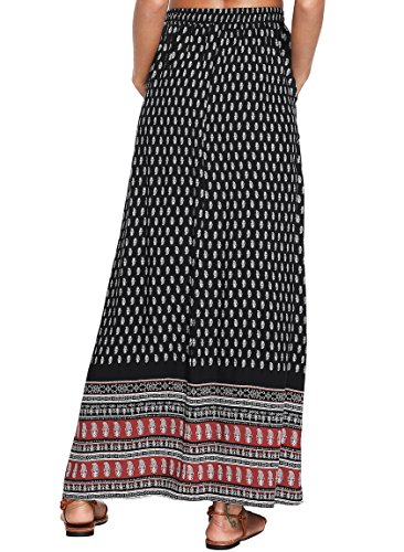 Milumia Women's Boho Vintage Print Pockets Side A Line Maxi Skirt Black Medium #TOP1