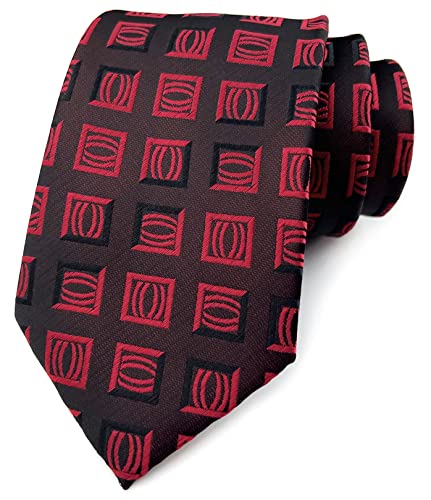 Elfeves Men's Classic Geometry Jacquard Woven Ties Formal Party Suit Neckties, Black Red, One size