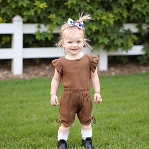 Toddler Girl Summer Outfit Solid Color Short Sleeve Round Neck Tops Elastic Waist Tie-up Shorts Newborn Baby Clothes4