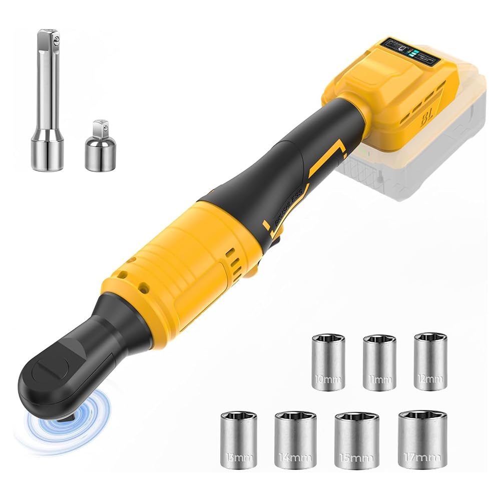 Teuypty Light Cordless Ratchet Wrench 74Ft-Lbs Compatible 20V Max Battery 3/8-Inch Brushless Power Ratchet Wrench With Variable Speed