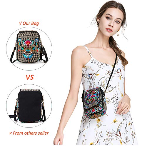 Embroidery Flowers Canvas Crossbody Bag, Women Messenger Bag, Cellphone Pouch Purse #TOP1