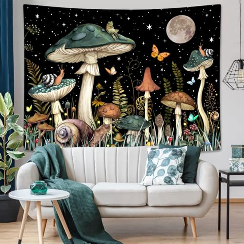 Image of MAKABEE Polyester Mushroom Tree Tapestry Boho Retro Floral Flowers Tapestries Aesthetic Vintage Tapestry Wall Hanging for Bedroom (Mushroom Tree of Life(51inch x 59inch))
