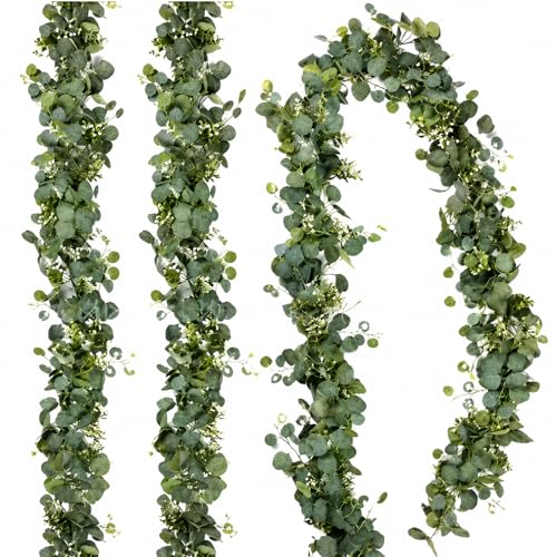 QhgPnt 3Pcs 180cm Artificial Eucalyptus Garland Artificial Garland for Indoor and Outdoor Use Green Artificial Rattan Garland Hanging Plants Vines for Wedding Party Bedroom Home Decoration