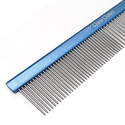 Claw Claws Metal Comb with Flat Handle for Dogs and Cats, Removing and Deshedding Matted, Tangled Hair, Grooming Tool, Pet Comb (Small-7.6", Blue)