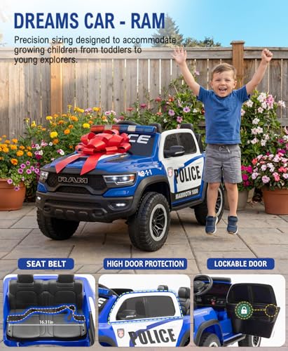 Image of 24V Ride on Police Car, 4WD Electric Kids Patrol Vehicle with Parental Remote Control, Flashing Lights, Siren, Megaphone, Bluetooth, Spring Suspension, 2-Seater Motorized Toy Truck for Kids