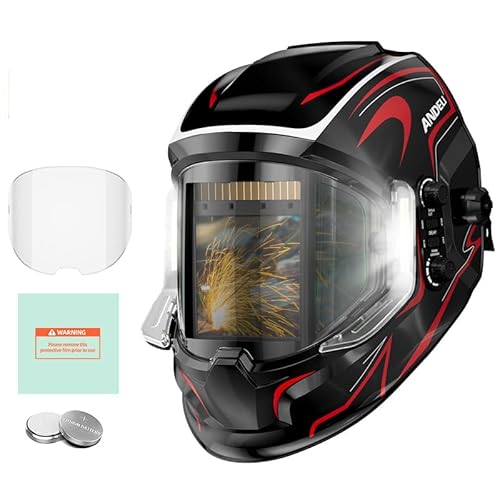 Image of ANDELI True Color Automatic Dimming Welding Helmet, 180 ° View 3.94 "X3.74", 4-Arc Sensor, Wide Cover 4/5-8/9-13 Welder Mask, Hood For Grind TIG, MIG, STICK， Red Cat Pro(2 LED Lights)，CDJZ