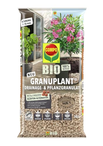 COMPO Bio GRANUPLANT Drainage- und Pflanzgranulat, 10 L, Bimsstein Granulat | 100% natürlicher Bimsstein aus Vulkangestein, Alternative zu Blähton Drainage, verbessert die Drainage der Pflanzen