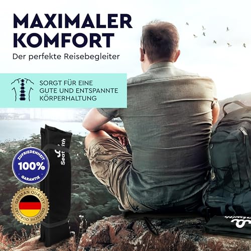 Faltbares Iso-Sitzkissen Outdoor Sitzmatte (35x35cm) mit Tragetasche + Karabinerhacken für idiale Befestigung am Rucksack maximaler Schutz vor Kälte Nässe Schmutz SCHWARZ