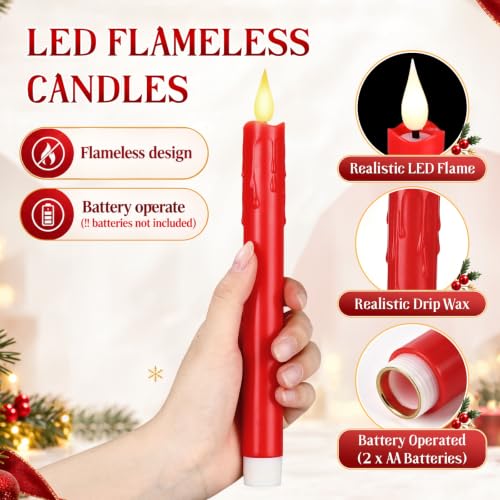 Image of Baquler 24 Pcs 8.8 inch Red Flameless Taper Candle LED Stick Battery Operated