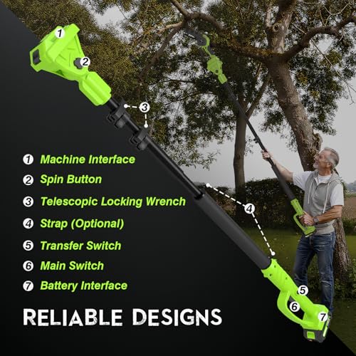 Image of Cordless Pole Saw for Tree Trimming, 6 inch Chainsaw with Extension Pole