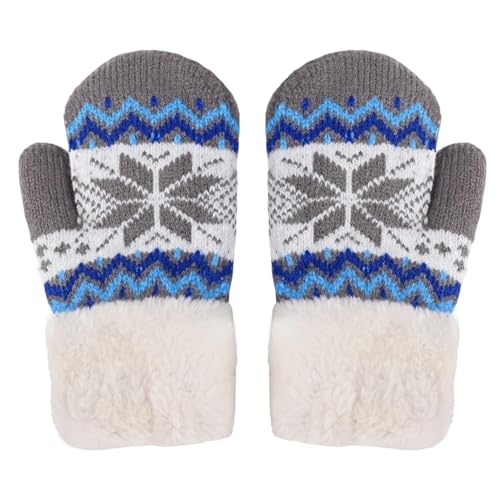 Image of Warm Fleece Lined Winter Mittens for Toddlers 3-7 Years, Boys Girls Soft Knit Snow Gloves