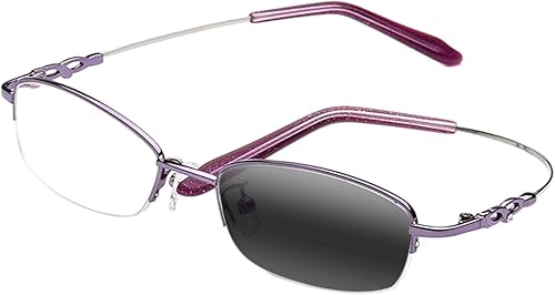 Miniatura 2 de Gafas de lectura fotocromáticas de titanio flexible grabado con medio marco para mujer UV 400