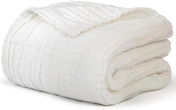 6-Layer Cotton Muslin Swaddle Blanket, 41x41 Inch, Soft Baby Wrap for Newborn to Toddler, All Season Bath Towel and Stroller Cover, Unisex White, 41x41 Inch/105 * 105 cm