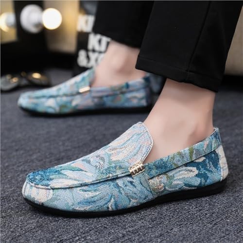 Mens Loafers Slip On Shoes Round Toe Floral Driving Flexible Lightweight Flat Heel Resistant Comfortable Walking4