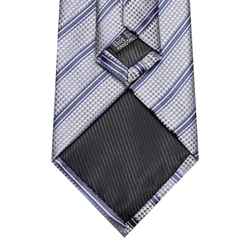 Image of Barry.Wang Tie Sets for Men Silk Stripe Necktie Woven Checkered Handkerchief Cufflinks Formal Business Wedding