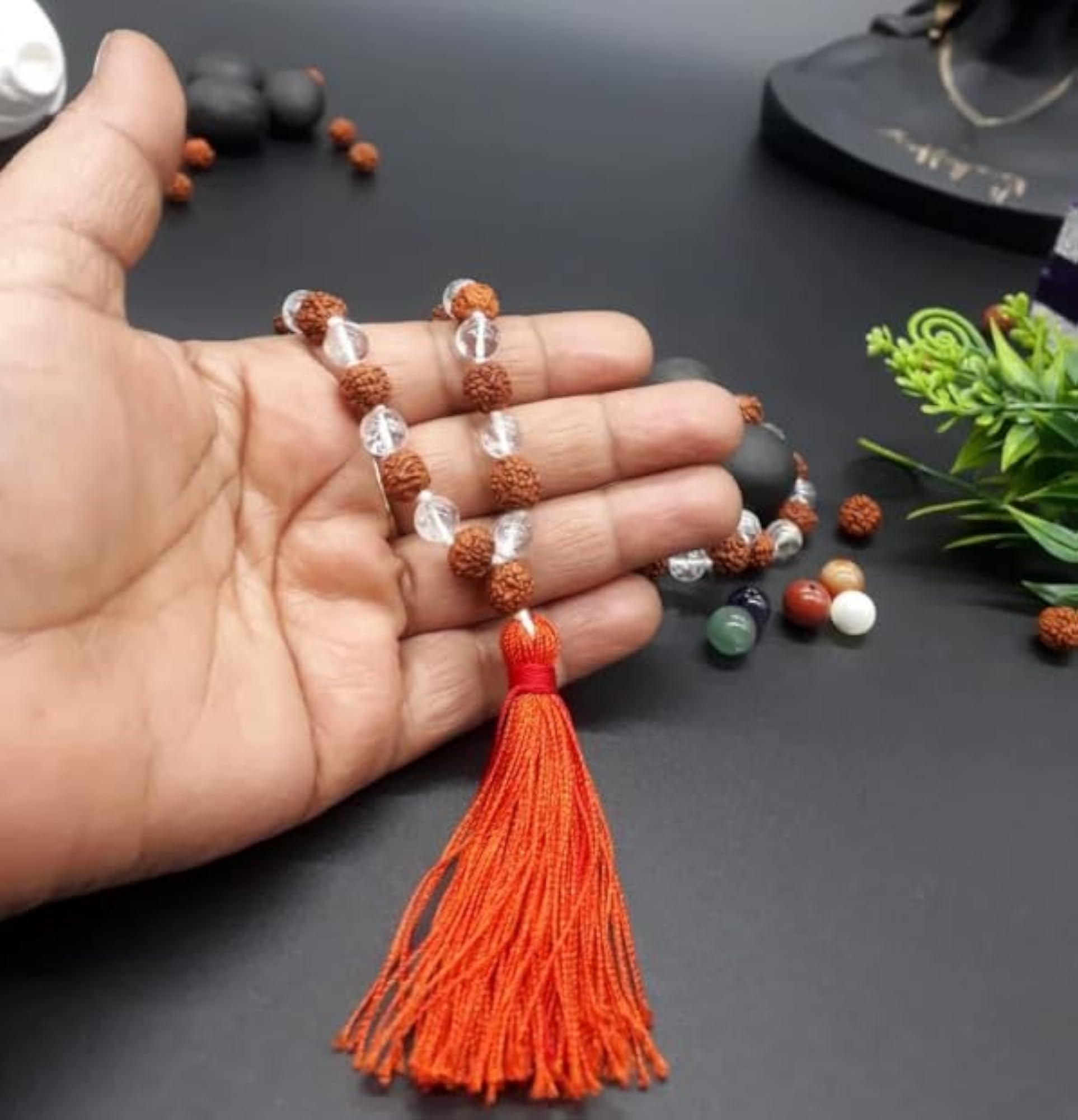 BluDiamond Sphatik and Rudraksha Mala, 108 Beads
