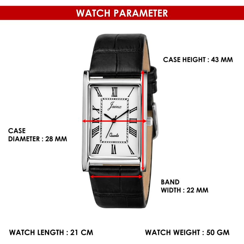 Image of jainx Executive Rectangular Shape Black Leather Strap Analog Wrist Watch for Men