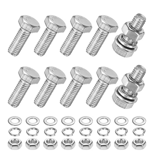 M METERXITY 10-Pack Hex Head Screw Bolt with Nuts Flat &amp; Lock Washers M5x12mm Stainless Steel Bolts and Nuts Kit Fully Threaded Metric Bolt Assortment for Equipment/Machinery